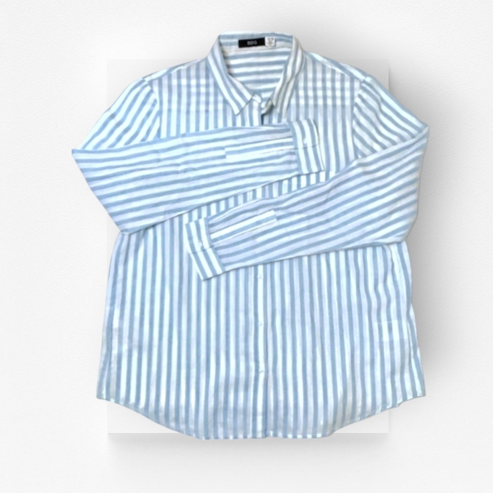 BDG Striped Button Down Shirt Light Blue White Long Sleeves Top Extra Large